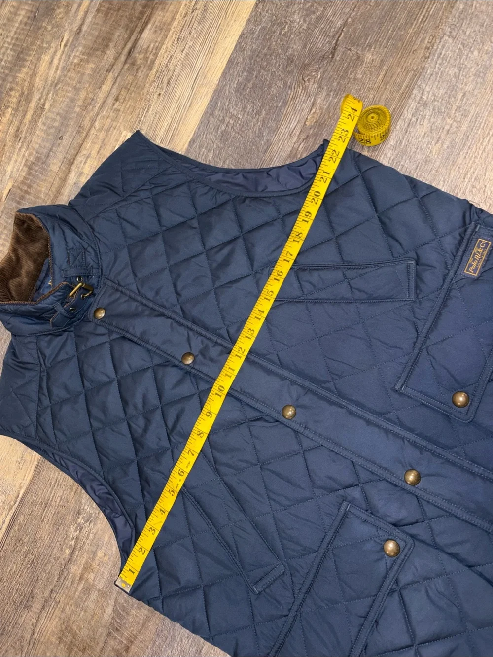 Polo Ralph Lauren Men's Diamond Quilted Vest Navy Blue Corduroy Collar